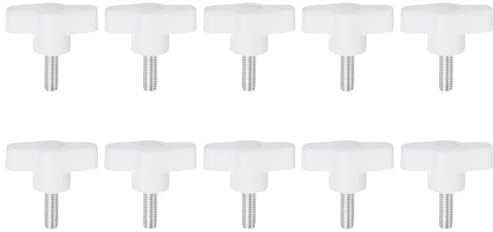 QUARKZMAN 10Pcs Vis de Serrage Étoile M6 x 16mm Boutons Mâles en Plastique Tee Stud T Poignées Filetées Serrage à la Main Vis à Oreilles, Blanche