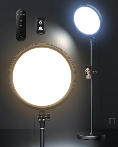Aureday 12” Ring Light with Stand and Phone Holder, 79” Tall LED Circle Light with Weighted Base & Remote, Dimmable Floor Lamp for Video Recording, Barber, Live Stream, Makeup, Photography
