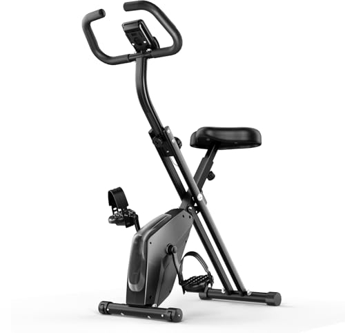 Dskeuzeew Heimtrainer Klappbar Hometrainer fahrrad mit 16 Magnetwiderstandssystem und Widerstandsband indoor Ergometer fahrrad Indoor Bike LCD-Display platzsparendes
