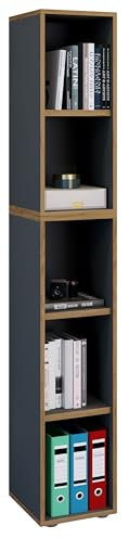 VCM Holzregal stehend | platzsparender Aktenschrank | Maße ca. B. 30 x H. 183 x T. 33 cm | Elegantes Regal | Büroregal – Salia 5fach B. 30 cm