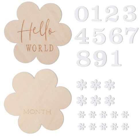 Greyoe 1 Set Meilensteinkarten Baby, Baby Meilensteinkarten,Baby Karten Meilensteine Meilensteinkarten Baby Holz, Baby Monatskarten (1-12 Monate) – Perfekte Deko für Babyfotos und Kinderzimmer