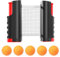 Ausziehbares Tragbares Tischtennisnetz,Tischtennis Netze mit 5 Tischtennisbällen,Table Tennis Net,Tragbar Ping Pong Ersatznetz für Anfänger und Fortgeschrittene,Outdoor & Indoor,Maximale Länge 165 cm