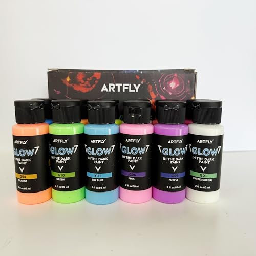 ARTFLY Glow in The Dark el juego de pintura brillante, contiene 12 colores de 60ml/2oz, con pigmentos ricos, perfecta para pintura de arte, proyectos de DIY y decolarciones festivales