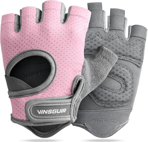 VINSGUIR Weight Lifting Gloves | Breathable Gym Gloves with Anti Slip Padded Palm Protection for Strength Training, CrossFit, Pull-ups, Cycling & Fitness Workout | Men & Women (Pink,S)