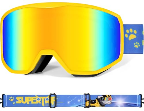 Supertrip Masque Ski Enfant 6-14 Ans, Lunette de Ski Anti-Buée UV400 pour Garçon et Fille,Masque de Ski Enfant Pour Snowboard Motoneige et Alpinisme
