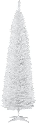 HOMCOM Árbol de Navidad Estrecho 210 cm, Árbol Artificial con 499 Ramas, Base de Plástico Desmontable, Fácil Montaje, para Salón Interior, Blanco