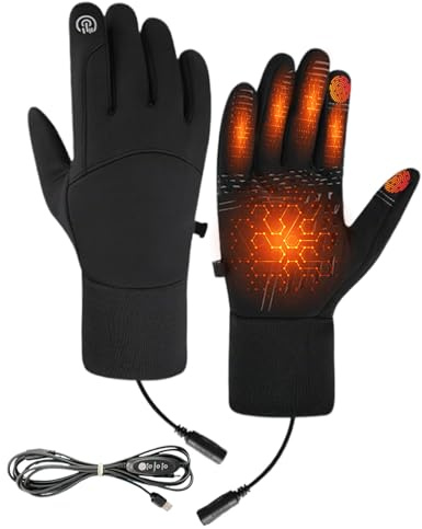 Guantes térmicos eléctricos USB, guantes térmicos cálidos de invierno para hombres y mujeres, cálidos, enchufables, transpirables, antideslizantes, pantalla táctil, con un cable de datos de 1,5 m