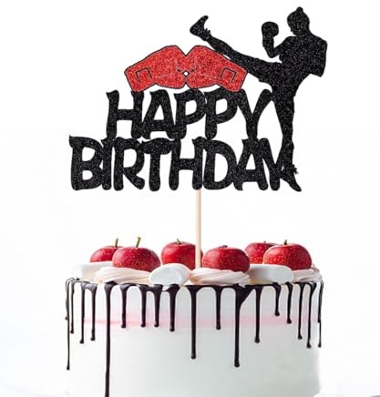 Naicaek Karate Happy Birthday Cake Topper,Taekwondo Themed Party Decorations,Glitter Kung Fu Black Belt Taekwondo Themed Party Supplies for Boys Girls Men Women