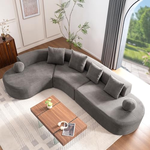 Bladez Sofá esquinero en forma de L de 327 cm, Boneless, sofá esquinero de chenilla con respaldo de almohada, sofá cama y sofá cama, moderno sofá modular chenilla, sin montaje, para salón (gris, 5