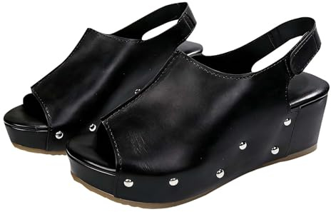 Sandaler, damer, tjock sula, kilklack, pantoletter, damer, platå, kilsandaler, bekväma, halkfria tofflor, läder, klackskor, strand, semester, kilsandaletter, kilklack, ankelremmar, damsandaler