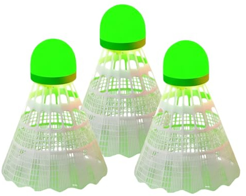 3 Piezas Resistentes al Viento y Luminosas Pelotas de bádminton – Entrenador de Nailon, Plumas Que Brillan en la Oscuridad, Base de Resistente, Patio Trasero, Patio, césped, Exterior, Familia