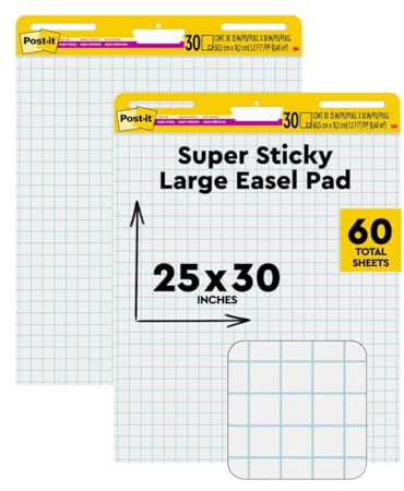 Post-it Super Sticky Easel Pad, 25 x 30 Inches, 30 Sheets/Pad, 2 Pads (560), Large White Grid Premium Self Stick Flip Chart Paper, Super Sticking Power