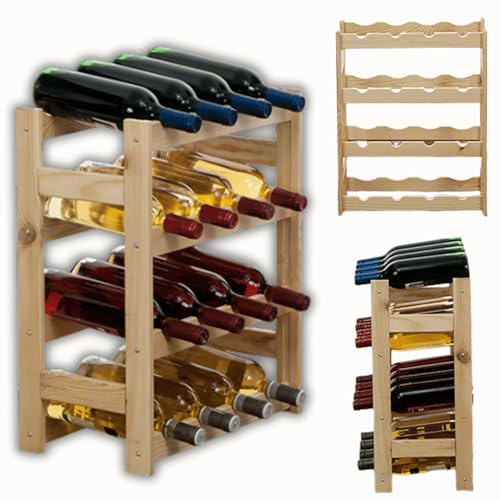 MODO24 Flaschenregal, Weinregal Holz für 16 Flaschen, Weinschrank, Weinständer, Getränkeregal, Weinflaschenhalter, Flaschen Organizer, Flaschenständer, Abmessungen 54x43x25 cm, Farbe: Natur