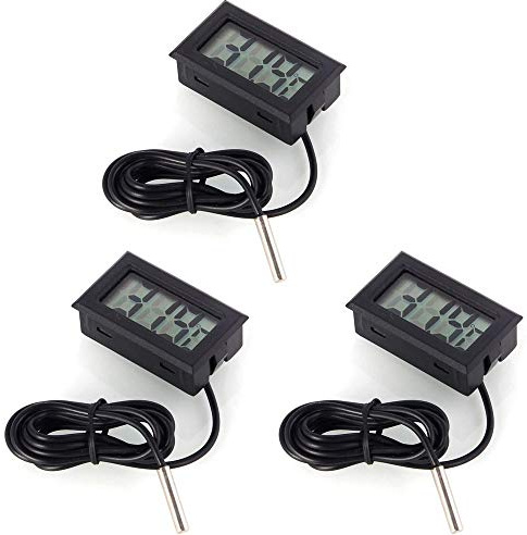 DollaTek Termometro Digitale per Monitor della Temperatura 3Pcs LCD con sonda Esterna per Frigorifero e congelatore per Acquario - Nero