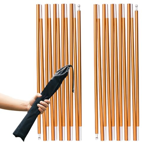 TRIWONDER 2 Stück Zeltstange, Alu Zeltstange Reparatur Set, Tarp Pole Tarpstange, Aufstellstangen Ersatz-Zeltstangen für Camping Wandern Tarp Zelt (Gold - 3.33m)