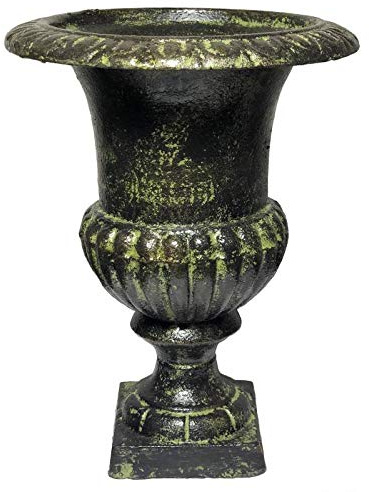 L'Héritier Du Temps Vase Vasque Jardinière en Fonte Grise Style Médicis Pot de Fleur en Fonte Patinée Verte 15x15x20cm
