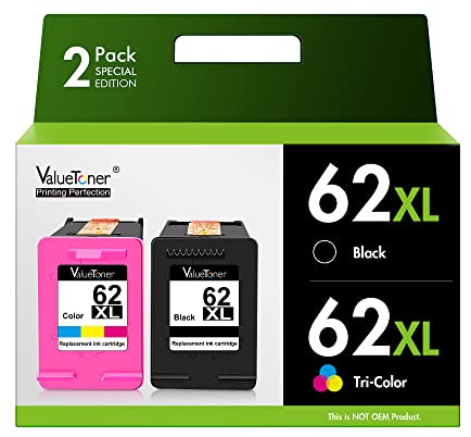 62XL Ink Cartridges Remanufactured for HP Ink 62 for HP 62XL Ink Cartridge Combo Pack Works with HP Envy 7640 7645 5660 5540 5640 7644 OfficeJet 5740 5741 8040 OfficeJet 200 250 258 Series (2-Pack)