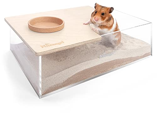 Niteangel Sandbadbox für kleine Tiere: Acryl Critter's Sand Bad Duschraum & Graben Sandbehälter für Hamster, Mäuse, Lemming Rennmäuse oder andere kleine Haustiere (Rechteckig, Birkenholz)