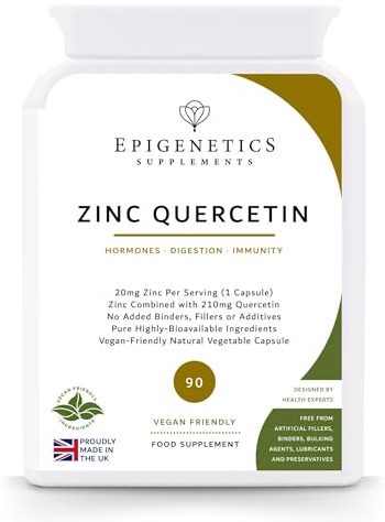 Zinc Quercetin Capsules | High Strength 210mg Zinc Quercetin Supplements for Men & Women | Bioavailable Mineral Supplement | 2 Months Supply, 60 Vegan Capsules, Made in UK by Epigenetics