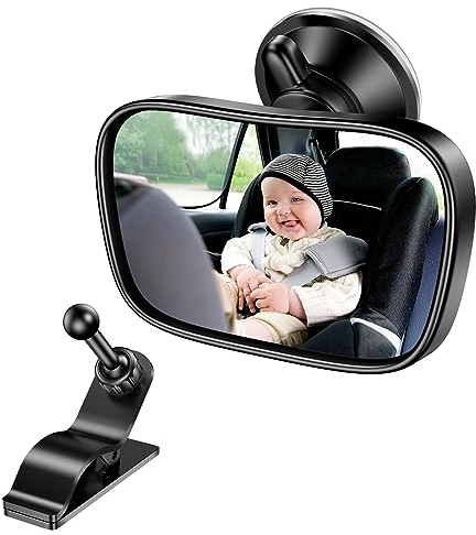 Range Tour Baby Car Mirror, 360° Adjustable Rearview for Rear Facing Infant Suction Cup & Clip Car Visor Safety Mirror for SUV Trucks