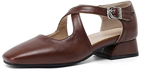 Mocasines Mujer Tacón Bloque, Bombas de Tacón Medio Punta Quadrada Hebilla Daily Zapatos Criss Cross Strap Comodo Dkdsyw Marrón Talla 43 EU