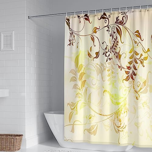 Banemi Duschvorhang 90X180, Textil Duschvorhang Gelb Blätter Zweige Schöner Duschvorhang