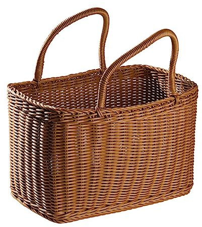 STOBAZA Panier Tressé En Plastique Marron Avec PoignéE Panier Cabas Pour Courses De Rangement Polyvalent 14.5X13.8X7.5 Pouces