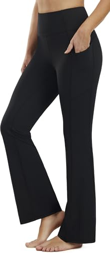 PERSIT Bootcut Yoga Pants for Women High Waist Flared Leggings with Pockets Wide Leg Bottom Bootleg Workout Gym Casual Flare Womens Work Trousers UK - 29 Inches Black S