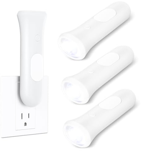 ROSSEX 4 in 1 Emergency Lights for Home Power Failure, 3 Pcs Rechargeable LED Flashlight Plug in Wall, Automatic Turn-On Power Outage Night Light Flashlight for Hurricane Preparedness Items