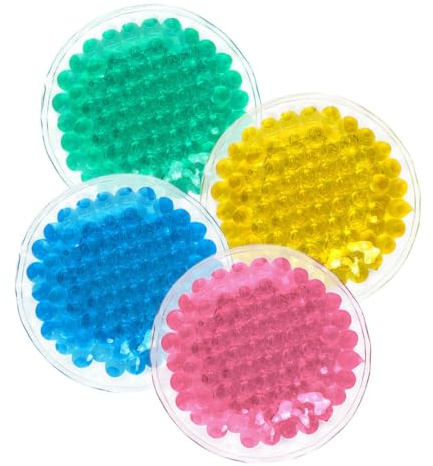 Veemoon Reusable 4pcs Small Round Gel Ice Packs and Heating Pads for Face and Eyes, Multi-color Cold Compress for Injuries, Pain Relief, and Kids’ Hot Cold Therapy