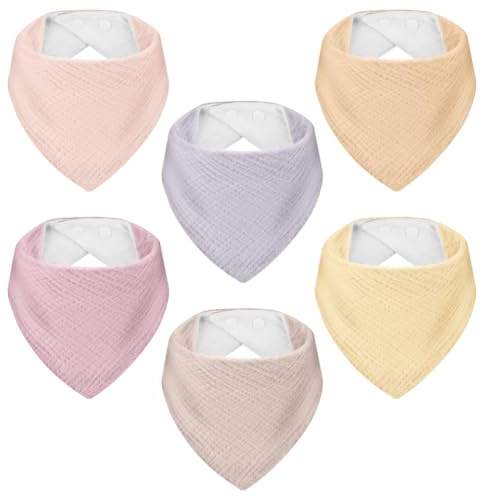 AOOTE Babero para Bebé Triangular de Muselina,6 Pcs Suave Drool Babero Bufanda,100% Algodón Bebe Bandanas,Unisexos Toalla Drool Ajustable Para Bebés Unisex Bebés Niñas Niños Babeo y Dentición