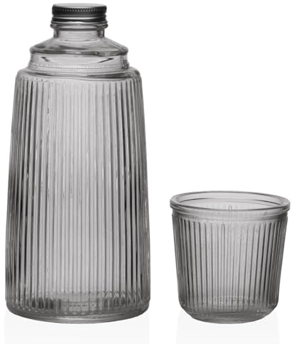 Space Home - Caraffa Vetro Trasparente e Resistente - Brocca Acqua Vetro - Caraffa Refrigerante per il tè Freddo, Acqua Calda, Fredda, Caffè, Latte, Succo e Limonata - Nero - 1100 ml