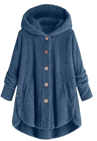 Cozy Bed Jackets for Women Fuzzy Fleece Sherpa Wearable Blanket Hoodies Button Plus Size Soft Warm Fall Winter Sweaters Long Sleeve with Hood Causal Jacket Sleep Pajama Ladies Coat 2025 Blue 3XL