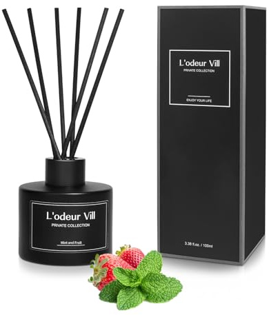 L'odeur Vill Room Fragrance Reed Diffuser 100ml, Luxury Aromatic Scent with 8 Reeds, Long-Lasting Fragrance for Living Room, Bedroom, Bathroom, Office – Perfect Gift (Mint & Fruit)