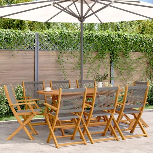 QJBSAVVA Folding Garden Chairs 8-Pack 54 x 57 x 91 cm Solid Acacia Wood Grey Outdoor Seating Stackable Patio Camping Furniture for Balcony Terrace and Picnic