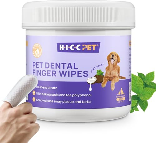 HICC PET Dog Teeth Cleaning Finger Wipes, Mint, 50 Count