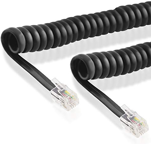 BestPlug 7 Meter Kabel für Telefonhörer mit Spirale, RJ10 Stecker auf RJ10 Stecker, Schwarz