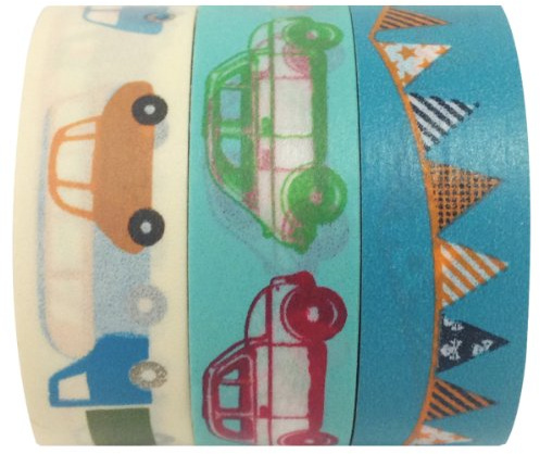 Wrapables Car Race Japanese Washi Masking Tape (Set of 3), 10M L x 15mm W