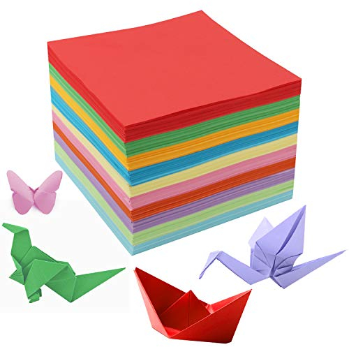 BELLE VOUS 1100 Blatt Origami Papier Doppelseitig Bastelpapier Set – 15x15cm Papier Bunt Quadratisch – 10 Helle Farben – Faltpapier Origami Set für Kinder, Erwachsene, DIY, Basteln, Tonpapier Bunt