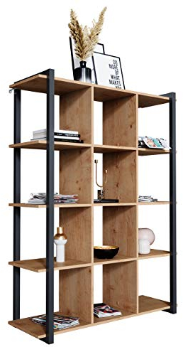Newfurn Bücherregal Anthrazit Wildeiche Standregal Vintage Industrial - 107x145x40 cm (BxHxT) - Regal Holzregal - Wohnzimmer Schlafzimmer Flur Esszimmer