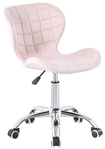 Charles Jacobs Swivel Office Chair with Chrome Base Wheels and Adjustable Height in Pink Velvet