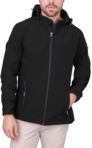 HRM Veste à Capuche Softshell Hommes, Noire, Taille 4XL I Blouson Homme Premium Imperméable I Colonne d’Eau 5000mm I Veste fonctionnelle I Vêtement de Travail I Habits Homme Haut de Gamme et Durables