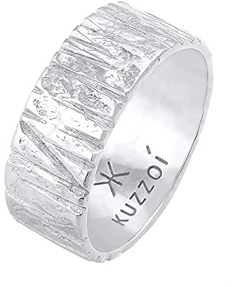 Kuzzoi - Anillo de plata de ley 925 martillado, diseño texturizado, 9 mm de ancho, anillo de plata 925, anillo para hombre, talla de anillo 60-66, 0604922121, 64, Plata de ley