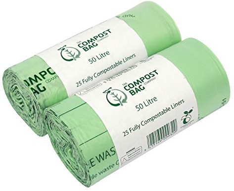 50 Litre x 50 bags Compost Bag Compostable Kitchen Bin Liners - Food Waste Bin Liners - EN 13432 - Compost Bag 50L Swing-Bin Bags with Composting Guide