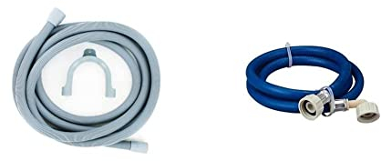 Paxanpax PLD1215 Drain Outlet Hose and Hook,Grey, 4 m Length, 29 mm and 22 mm Fitting and 37-UN-11 Universal Washing Machine & Dishwasher Cold Fill Water Inlet Hose, Blue