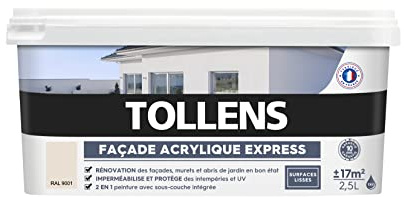Tollens - Peinture Façade Acrylique - Pour Murs Extérieurs, Murets, Abris de Jardin - Mat - Ton Pierre - 2,5L = 17m2 3T28869