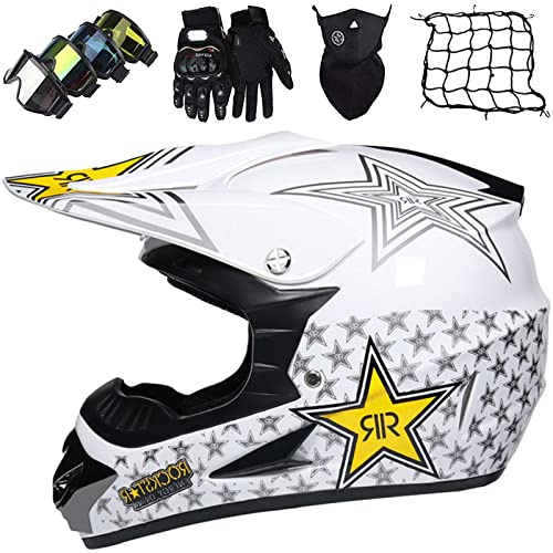 Casco de Motocross para Niños, Casco de Descenso, Casco Integral Adulto Con Gafas Máscara Guantes Red de Casco, Homologado ECE/DOT Casco de Moto Cross para BMX MTB Quad Bike Enduro ATV