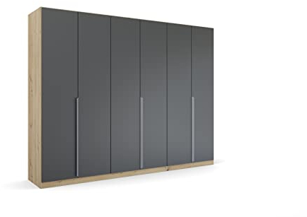 Rauch Möbel Dark & Wood by Quadra Spin Schrank Drehtürenschrank, Grau metallic/Eiche Artisan, Schwarz, Holz, 6-trg., inkl. 3 Kleiderstangen, 3 Einlegeböden, BxHxT 271x210x54 cm