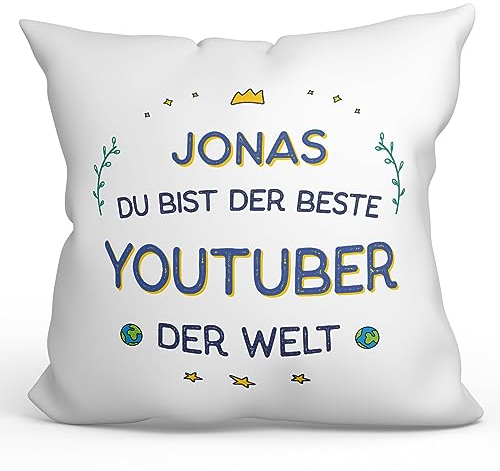 Mugffins Personalisierte Kissen mit Füllung mit Spruch für YOUTUBERIN Mann - Auf Deutsch - Beste der Welt - 40 x 40 cm - Individuell Anpassbar Geschenk fue Mitarbeiter