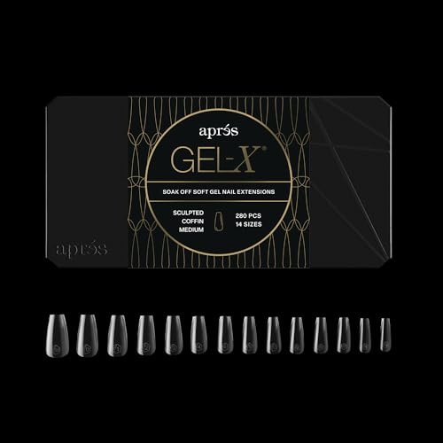 Apres Gel-X® Coffin Box of Nail Tips | 280 Soft Gel Tips, 14 Sizes 00-9 | Half-sizes Included (Sculpted Coffin Medium, 280 Count)